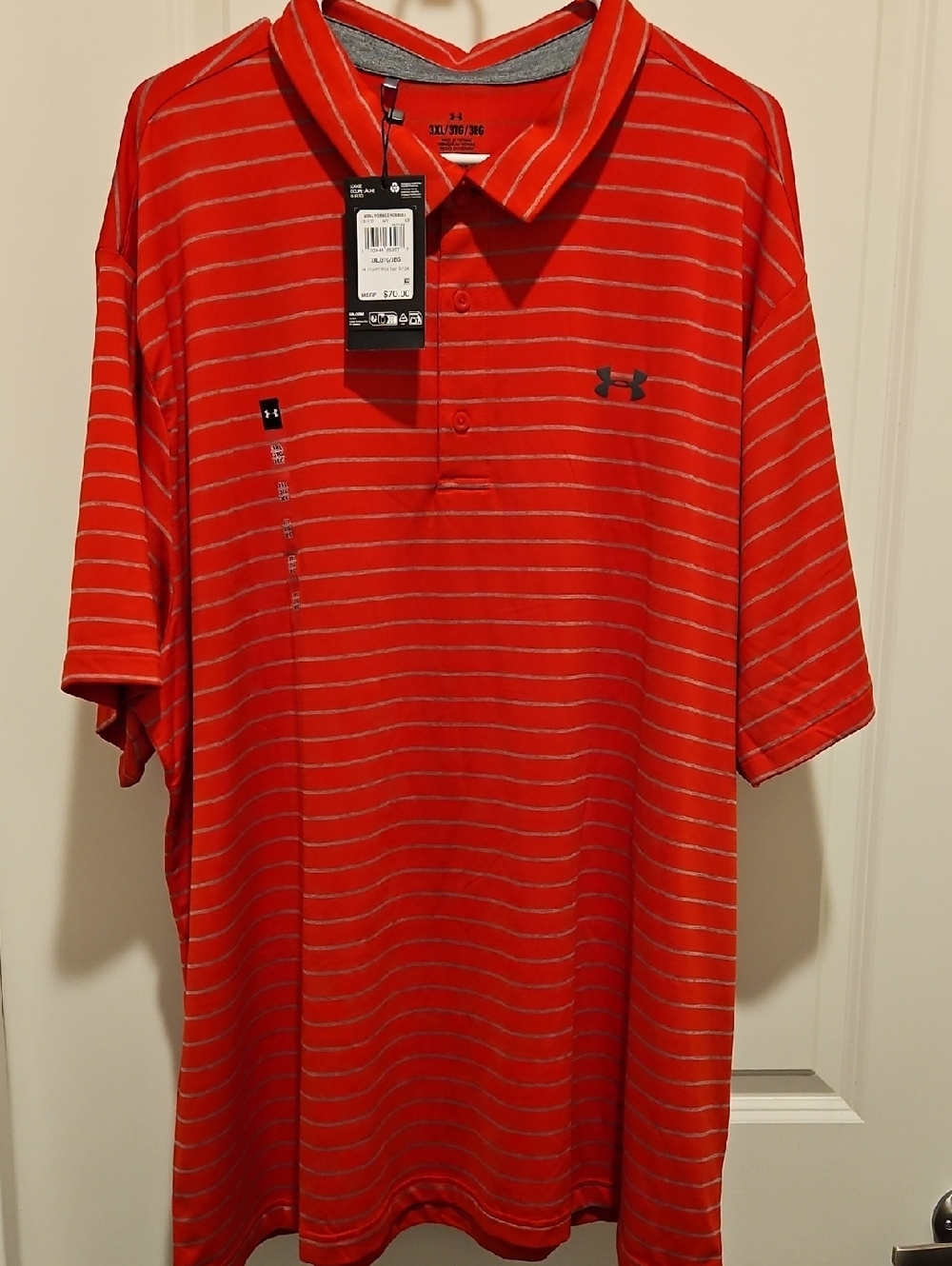 Under Armour Men's Orange-Red Striped Performance Polo